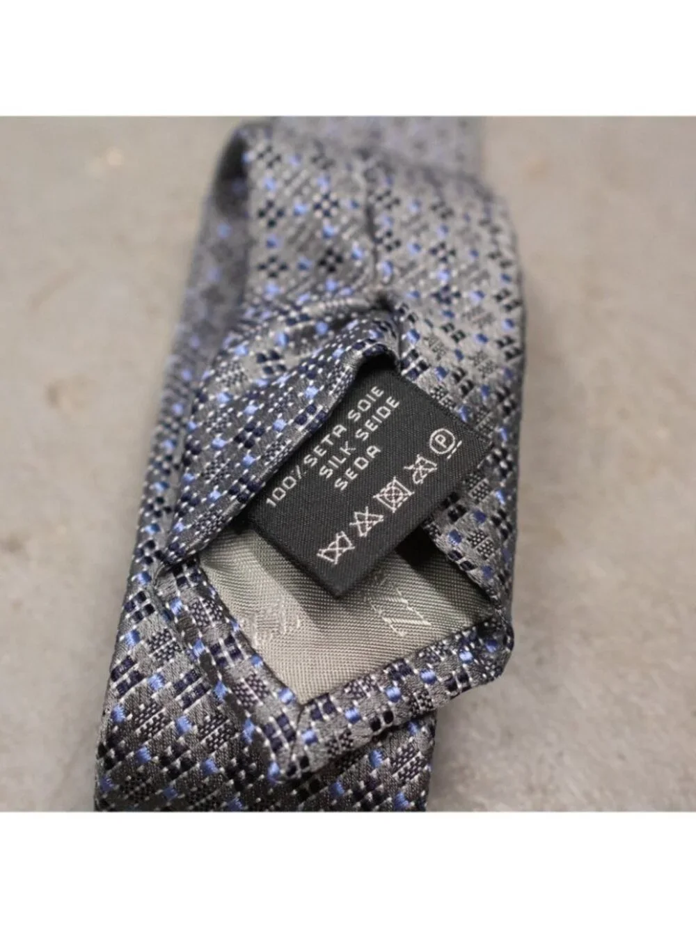 Ermenegildo Zegna Tie 100% Silk Made in Italy Woven Blue Geometric 3.25